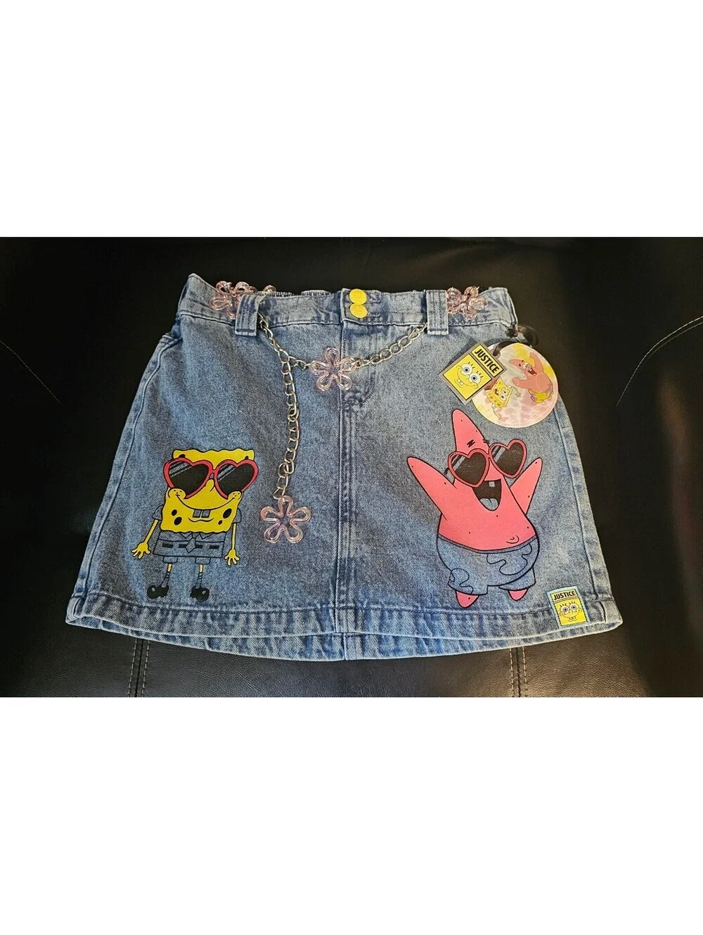 Girls justice spongebob jean skorts skirt size large 12 14 new